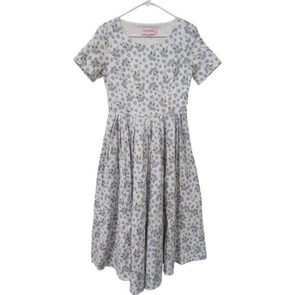 JessaKae Woodhouse Wildflower Cotton Midi Dress Women's Size S -Blue & White - Picture 3 of 8